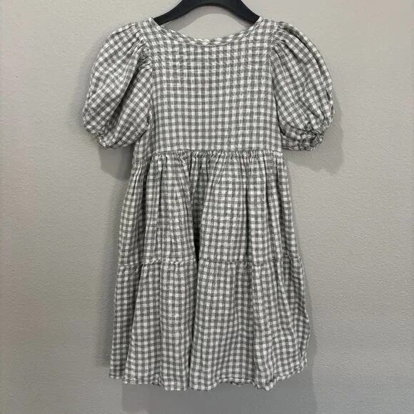 Noralee sage green and white checked puff sleeve tiered dress - Picture 1 of 2